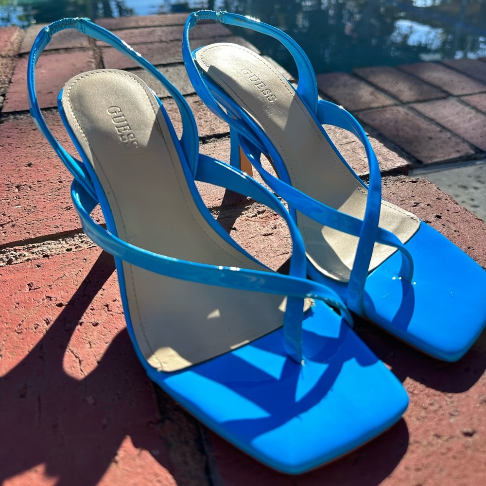 Guess Saily Slingback Thong Heeled Sandals in Bermuda Blue